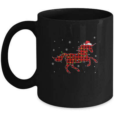Red Plaid Unicorn Christmas Lights Santa Hat Pajamas Mug | siriusteestore