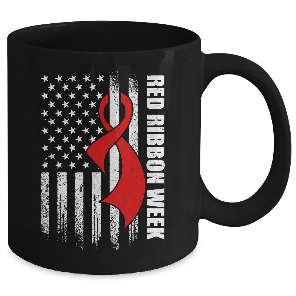 Red Ribbon Week American Flag Vintage Distressed Mug | siriusteestore