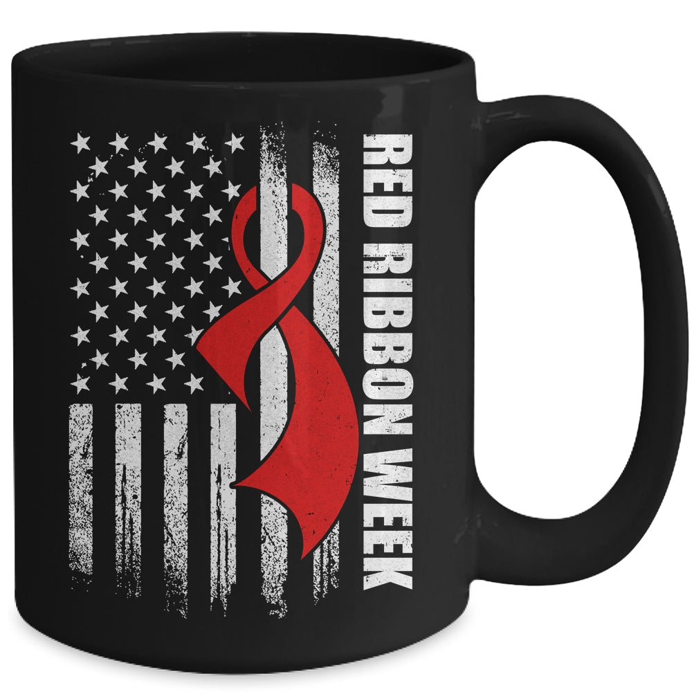 Red Ribbon Week American Flag Vintage Distressed Mug | siriusteestore