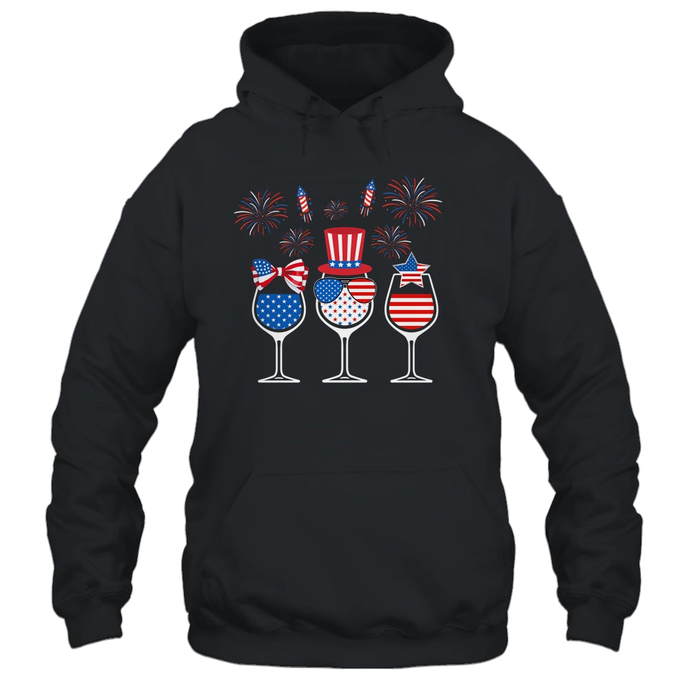 Red White Blue Wine Glasses American Flag Happy 4th Of July Shirt & Tank Top | siriusteestore