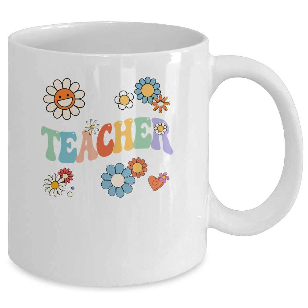 Retro Groovy Flower Teacher For Women Back To School Mug | siriusteestore
