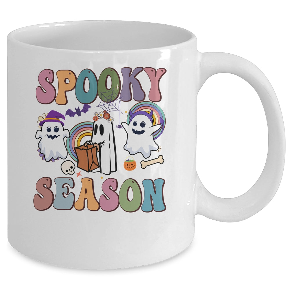 Retro Groovy Spooky Season Floral Ghost Pumpkin Halloween Mug | siriusteestore