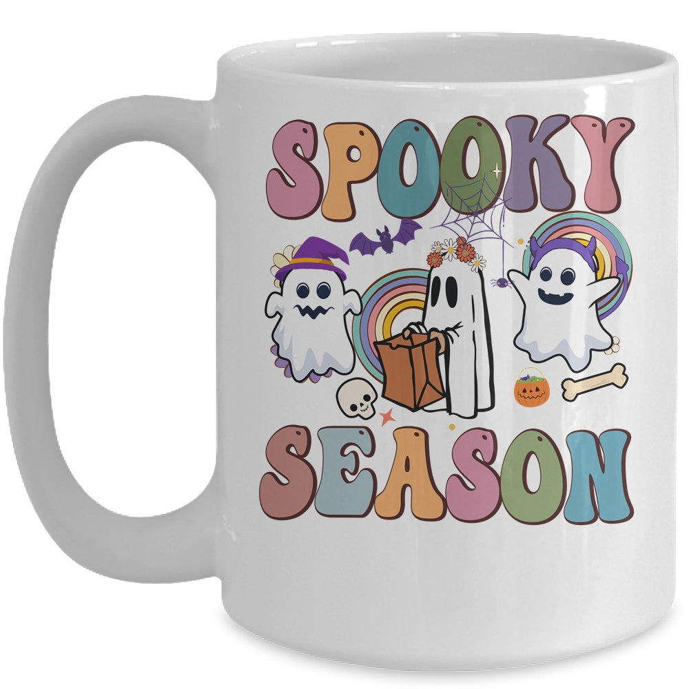 Retro Groovy Spooky Season Floral Ghost Pumpkin Halloween Mug | siriusteestore