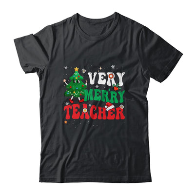 Retro Groovy Teacher Christmas Very Merry Teacher Shirt & Sweatshirt | siriusteestore