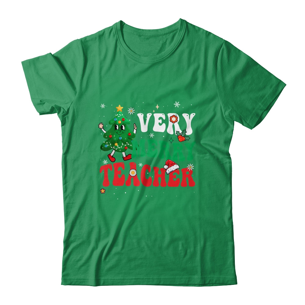 Retro Groovy Teacher Christmas Very Merry Teacher Shirt & Sweatshirt | siriusteestore