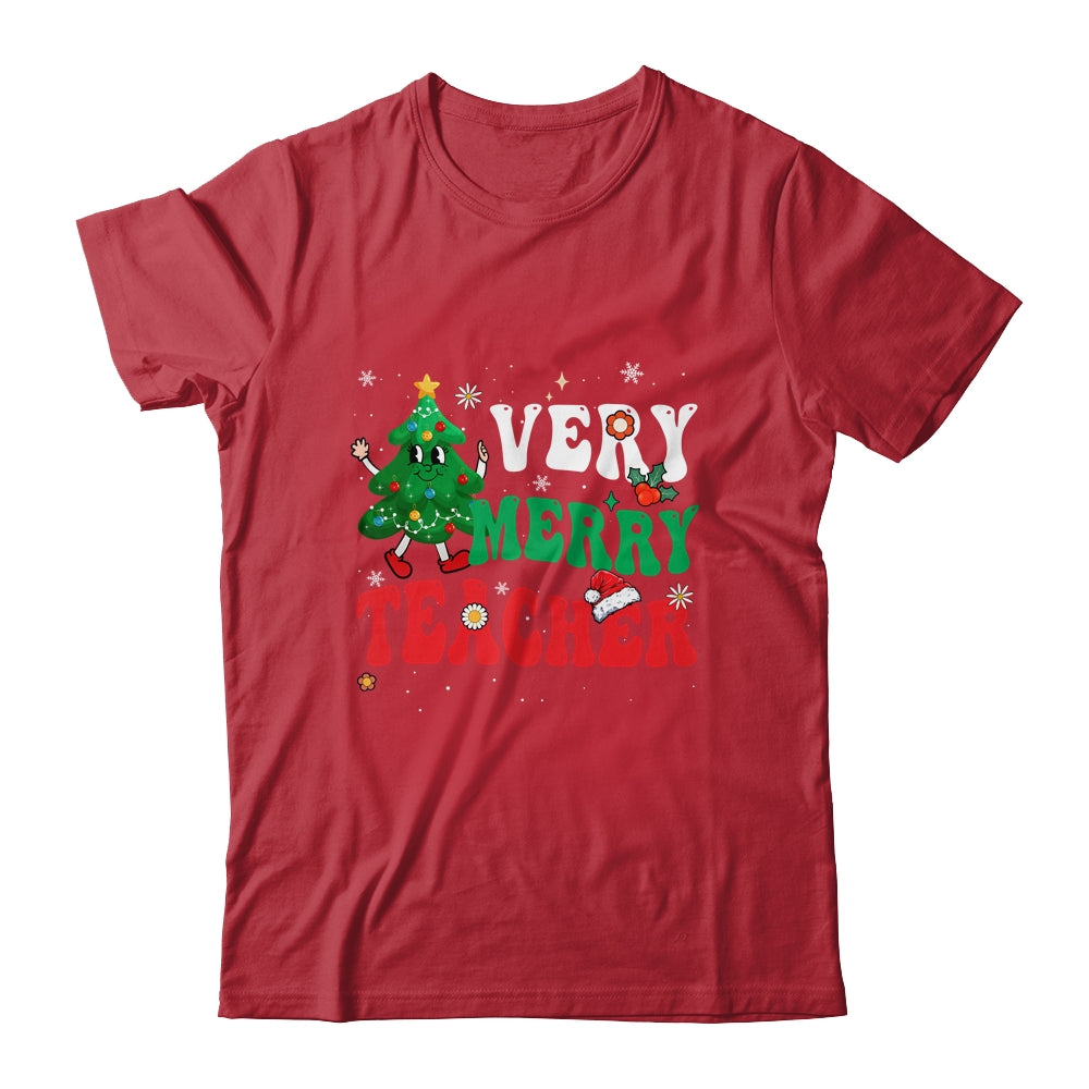 Retro Groovy Teacher Christmas Very Merry Teacher Shirt & Sweatshirt | siriusteestore