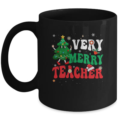 Retro Groovy Teacher Christmas Very Merry Teacher Mug | siriusteestore