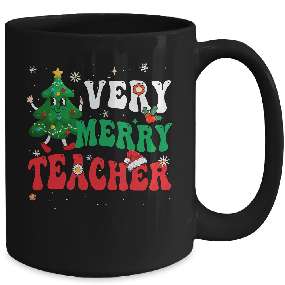 Retro Groovy Teacher Christmas Very Merry Teacher Mug | siriusteestore