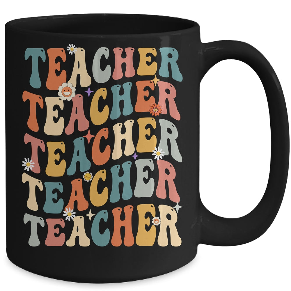 Retro Groovy Teacher Inspirational Happy Back to School Mug | siriusteestore