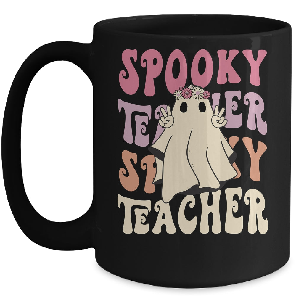 Retro Hippie Halloween Cute Ghost Spooky Season Funny Mug | siriusteestore