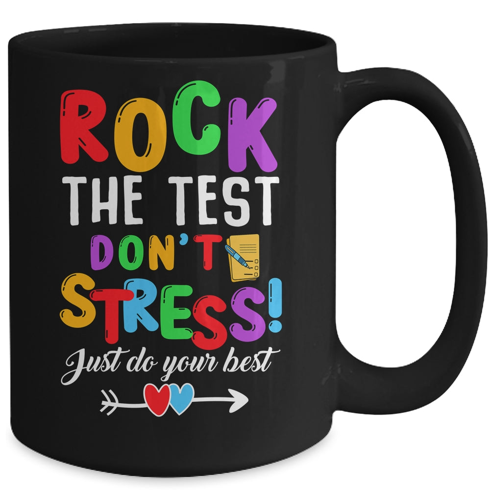 Rock The Test Teacher Test Day Testing Day Teacher Funny Mug | siriusteestore