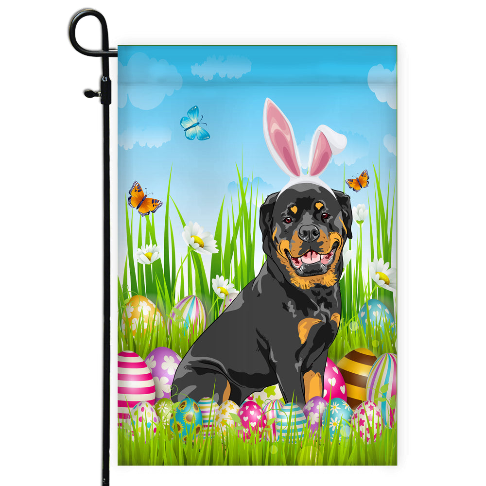 Rottweiler Happy Easter Day Holiday Flag Funny Dog Dog Wear Bunny Ears Headband Cute for Home Decor | siriusteestore