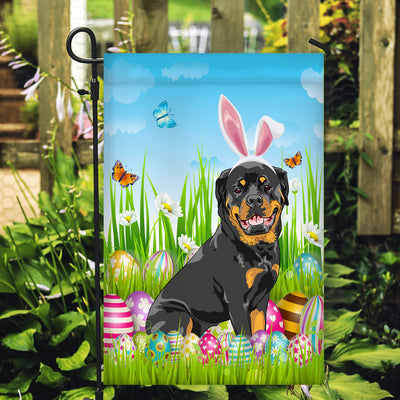 Rottweiler Happy Easter Day Holiday Flag Funny Dog Dog Wear Bunny Ears Headband Cute for Home Decor | siriusteestore