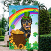 Rottweiler St Patrick's Day Dog Flag Funny Peeking Dog Wear Green Hat Golden Pot Coin Shamrock Rainbow Spring Banner for Home Decor | siriusteestore