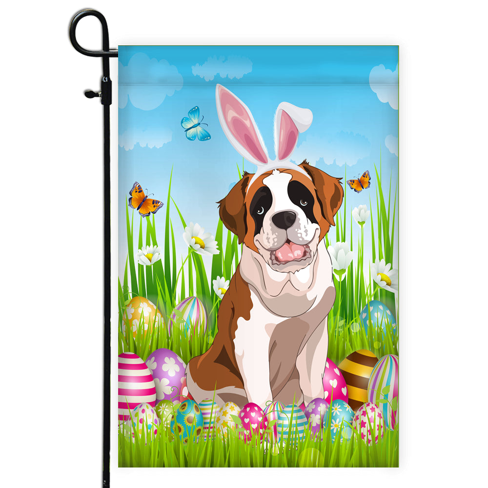 Saint Bernard Happy Easter Day Holiday Flag Funny Dog Dog Wear Bunny Ears Headband Cute for Home Decor | siriusteestore