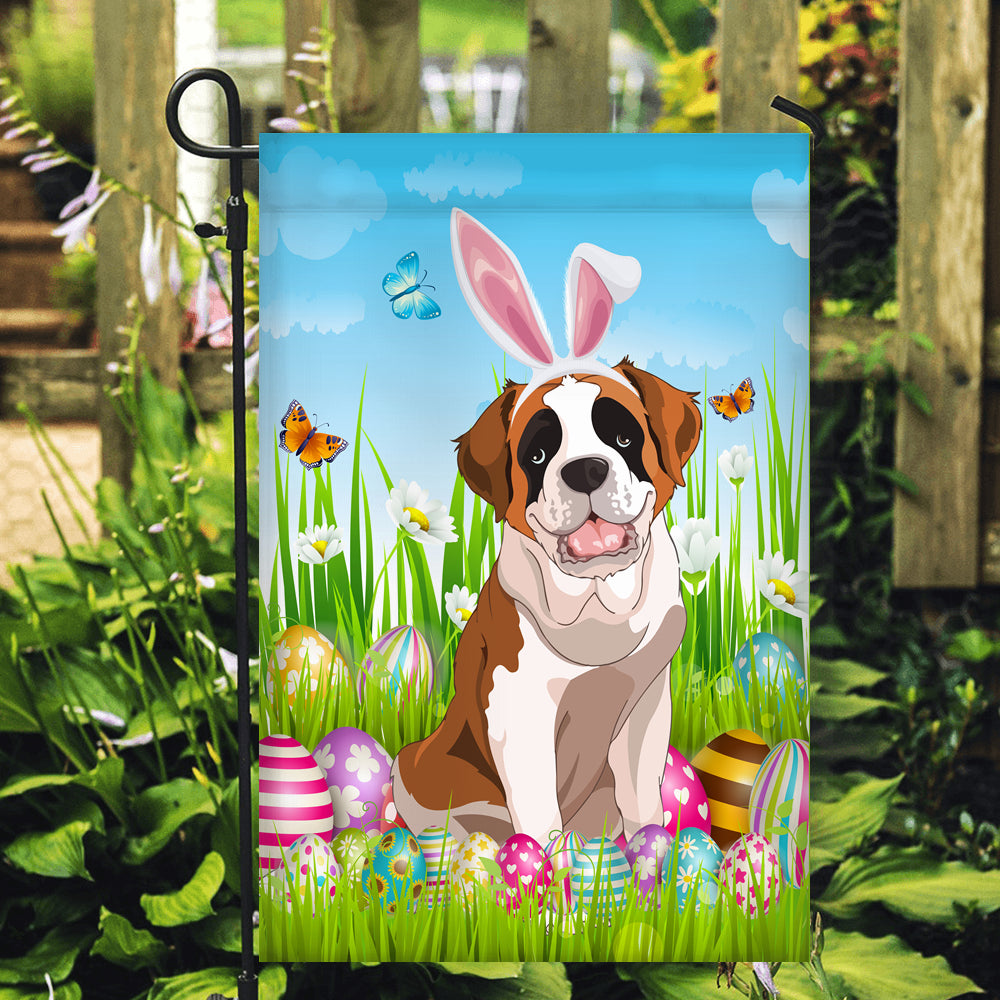 Saint Bernard Happy Easter Day Holiday Flag Funny Dog Dog Wear Bunny Ears Headband Cute for Home Decor | siriusteestore