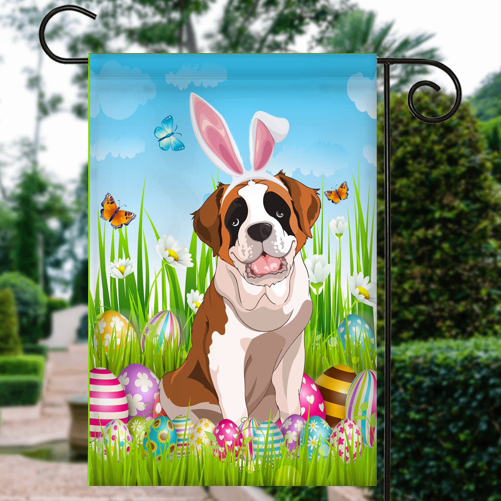 Saint Bernard Happy Easter Day Holiday Flag Funny Dog Dog Wear Bunny Ears Headband Cute for Home Decor | siriusteestore