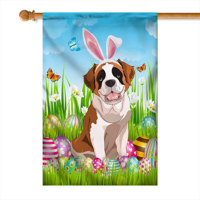 Saint Bernard Happy Easter Day Holiday Flag Funny Dog Dog Wear Bunny Ears Headband Cute for Home Decor | siriusteestore