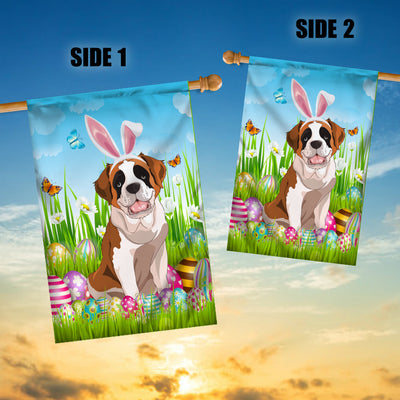 Saint Bernard Happy Easter Day Holiday Flag Funny Dog Dog Wear Bunny Ears Headband Cute for Home Decor | siriusteestore