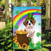 Saint Bernard St Patrick's Day Dog Flag Funny Peeking Dog Wear Green Hat Golden Pot Coin Shamrock Rainbow Spring Banner for Home Decor | siriusteestore