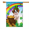 Saint Bernard St Patrick's Day Dog Flag Funny Peeking Dog Wear Green Hat Golden Pot Coin Shamrock Rainbow Spring Banner for Home Decor | siriusteestore