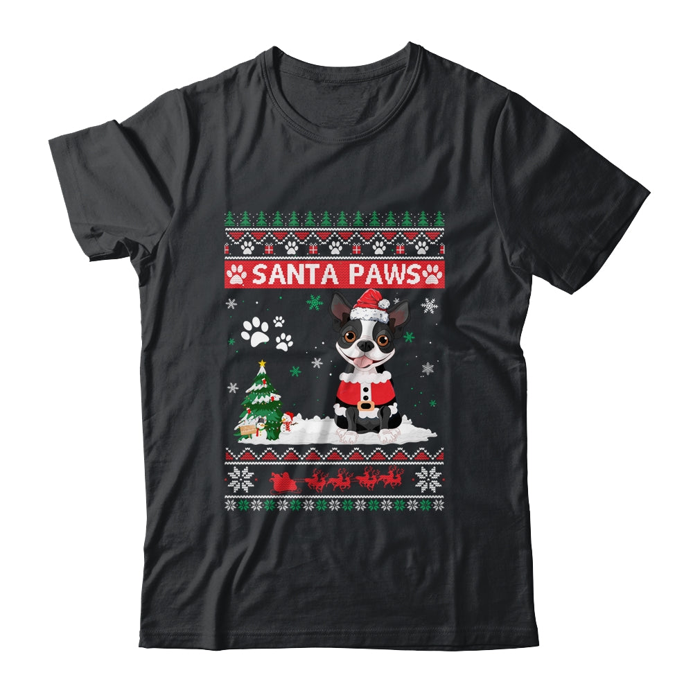 Santa Paws Boston Terrier Merry Christmas Dog Funny Xmas Shirt & Sweatshirt | siriusteestore
