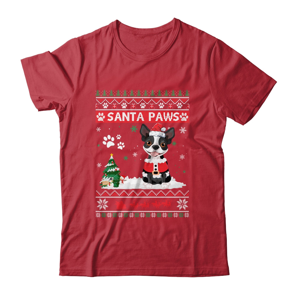 Santa Paws Boston Terrier Merry Christmas Dog Funny Xmas Shirt & Sweatshirt | siriusteestore