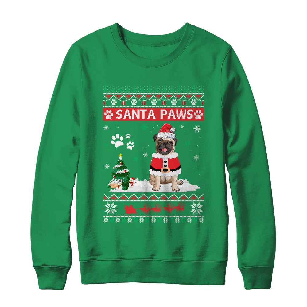Santa Paws Pug Merry Christmas Dog Funny Xmas Shirt & Sweatshirt | siriusteestore