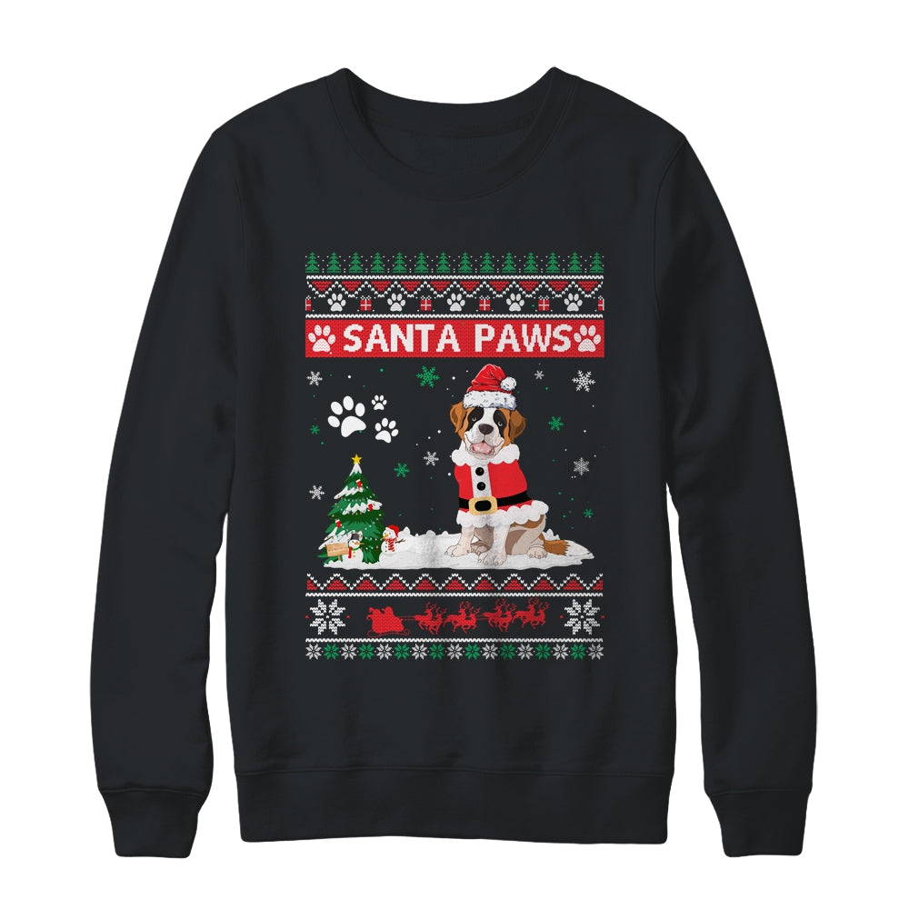 Santa Paws Saint Bernard Merry Christmas Dog Funny Xmas Shirt & Sweatshirt | siriusteestore