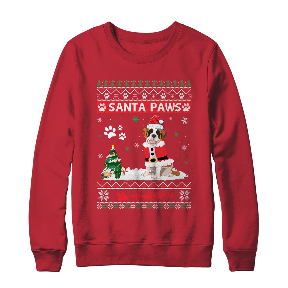 Santa Paws Saint Bernard Merry Christmas Dog Funny Xmas Shirt & Sweatshirt | siriusteestore