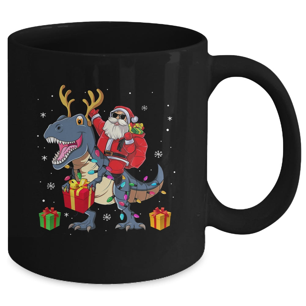 Santa Riding Dinosaur T Rex Deer Christmas Boys Mug | siriusteestore