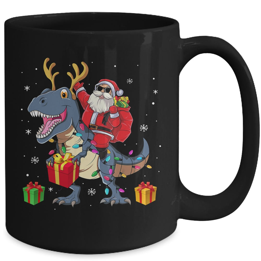 Santa Riding Dinosaur T Rex Deer Christmas Boys Mug | siriusteestore