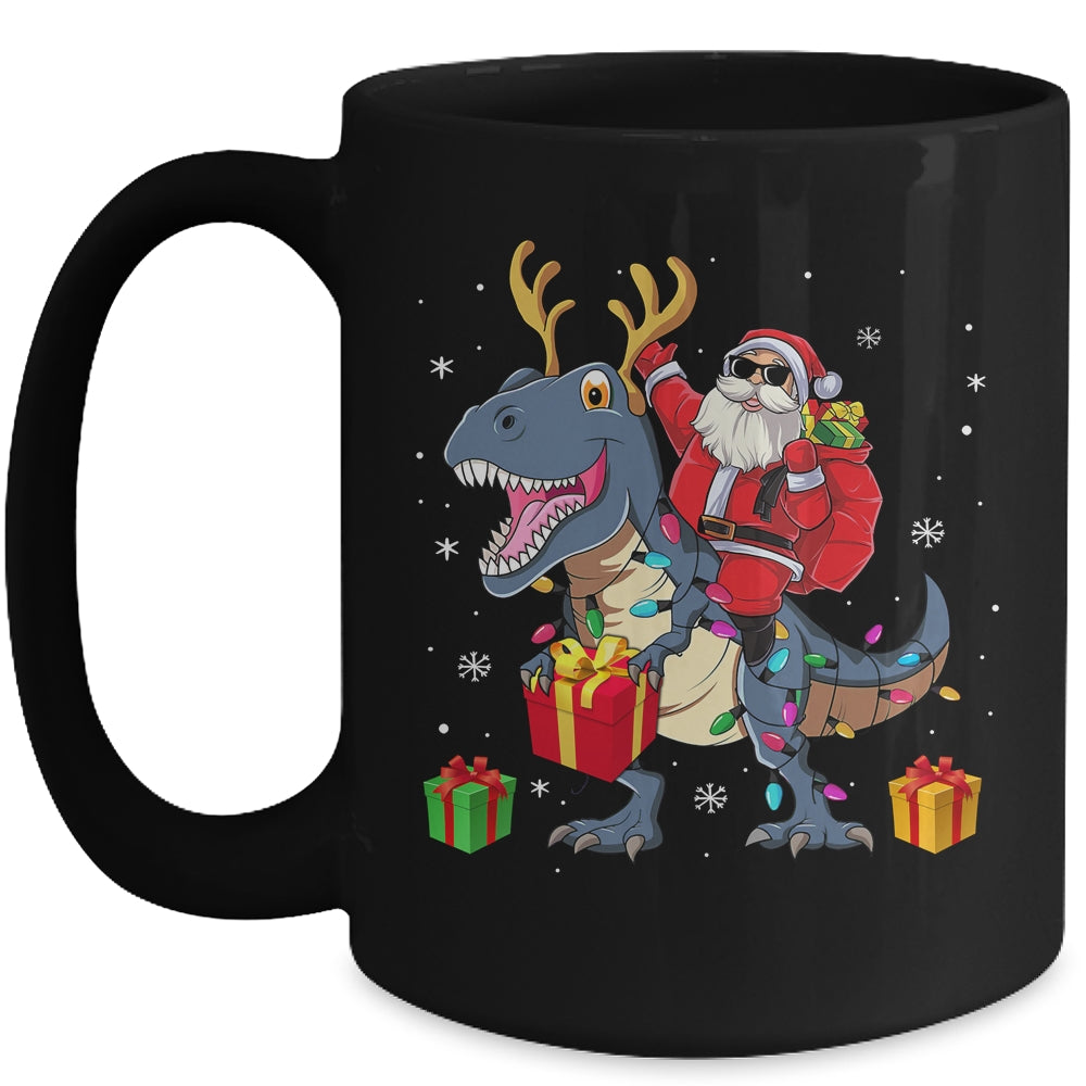 Santa Riding Dinosaur T Rex Deer Christmas Boys Mug | siriusteestore