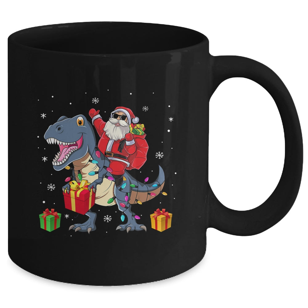 Santa Riding Dinosaur T Rex Deer Christmas For Boys Mug | siriusteestore