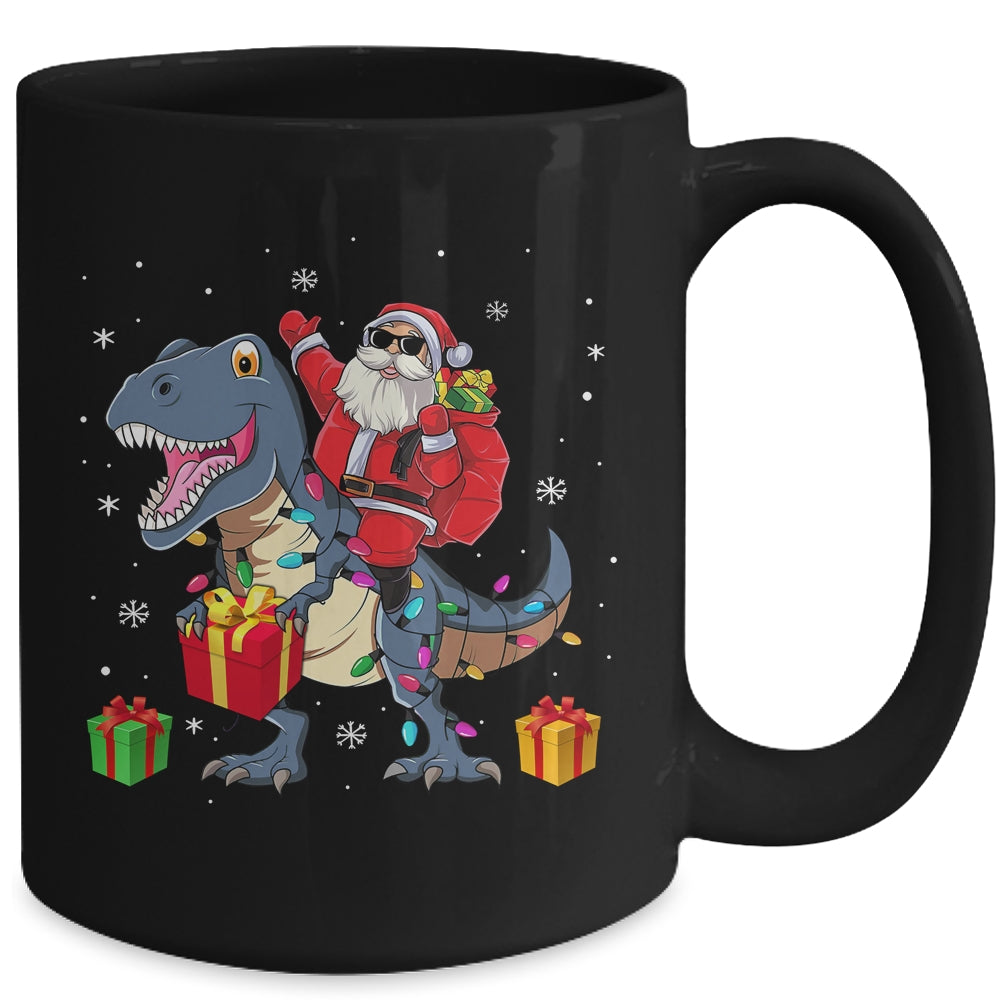 Santa Riding Dinosaur T Rex Deer Christmas For Boys Mug | siriusteestore