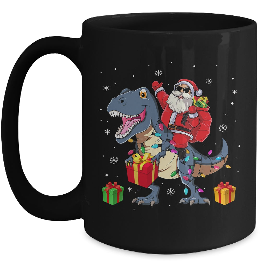 Santa Riding Dinosaur T Rex Deer Christmas For Boys Mug | siriusteestore