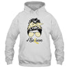 Sarcoma Awareness Messy Bun Warrior Believe Yellow Ribbon Shirt & Tank Top | siriusteestore