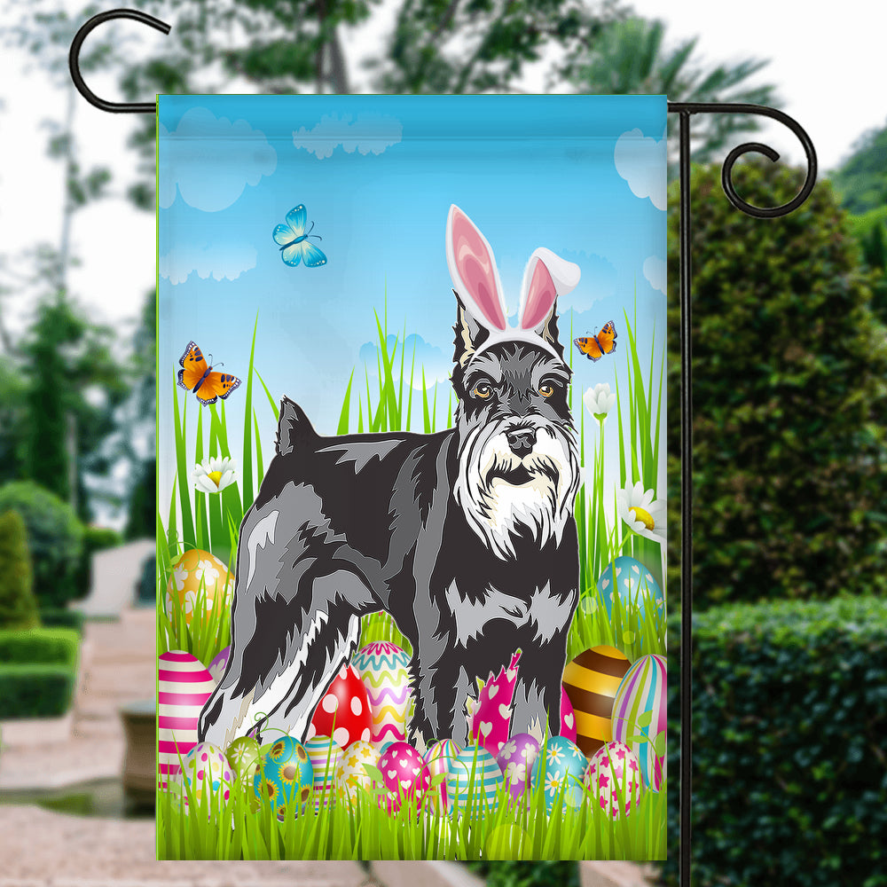 Schnauzer Happy Easter Day Holiday Flag Funny Dog Dog Wear Bunny Ears Headband Cute for Home Decor | siriusteestore