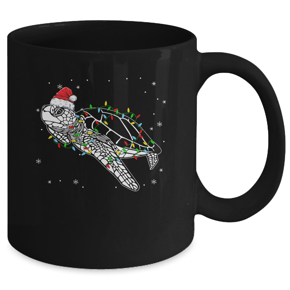 Sea Turtle Christmas Lights Funny Santa Hat Merry Christmas Mug | siriusteestore