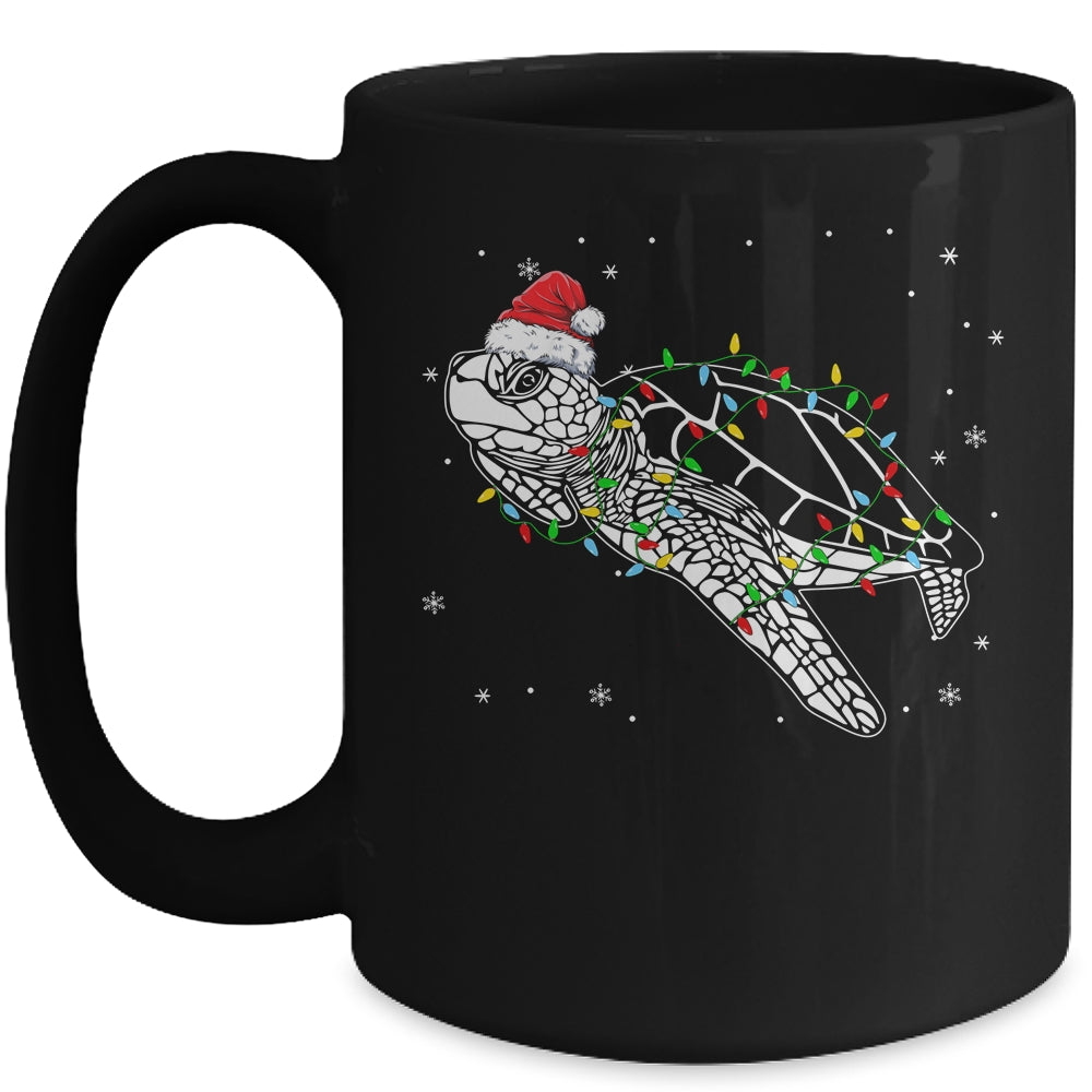 Sea Turtle Christmas Lights Funny Santa Hat Merry Christmas Mug | siriusteestore
