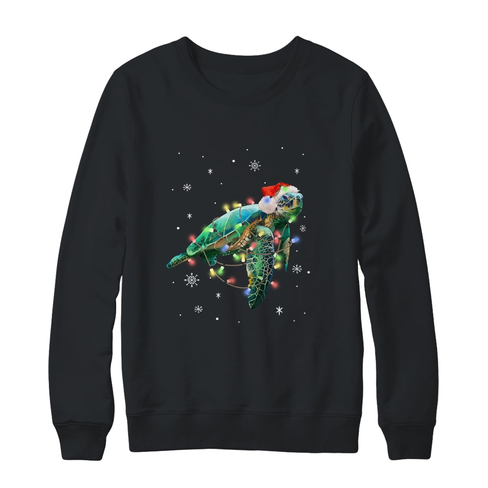 Sea Turtle Lights Funny Santa Hat Merry Christmas Shirt & Sweatshirt | siriusteestore