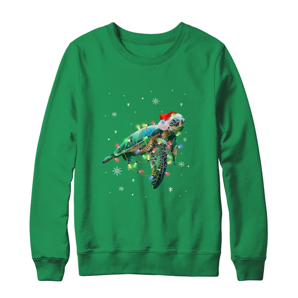 Sea Turtle Lights Funny Santa Hat Merry Christmas Shirt & Sweatshirt | siriusteestore
