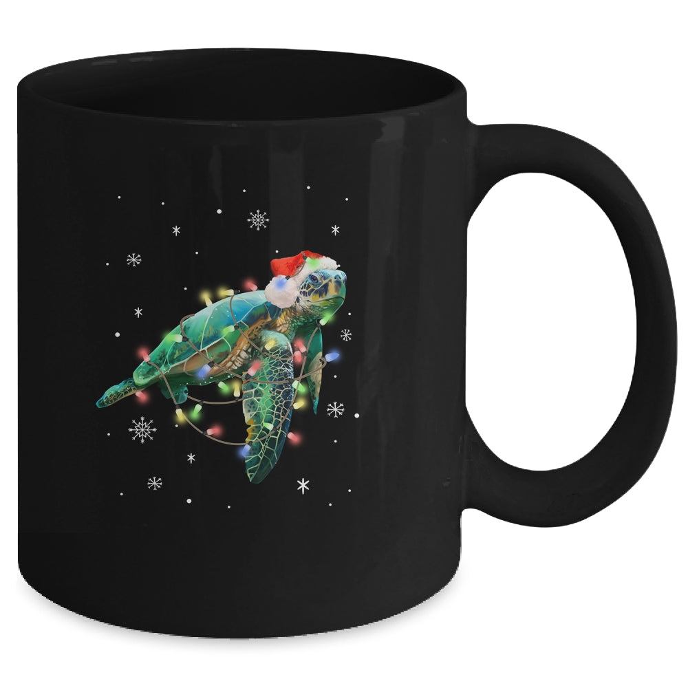 Sea Turtle Lights Funny Santa Hat Merry Christmas Mug | siriusteestore