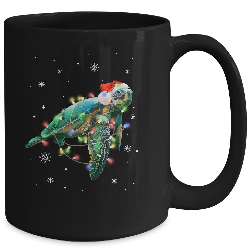 Sea Turtle Lights Funny Santa Hat Merry Christmas Mug | siriusteestore