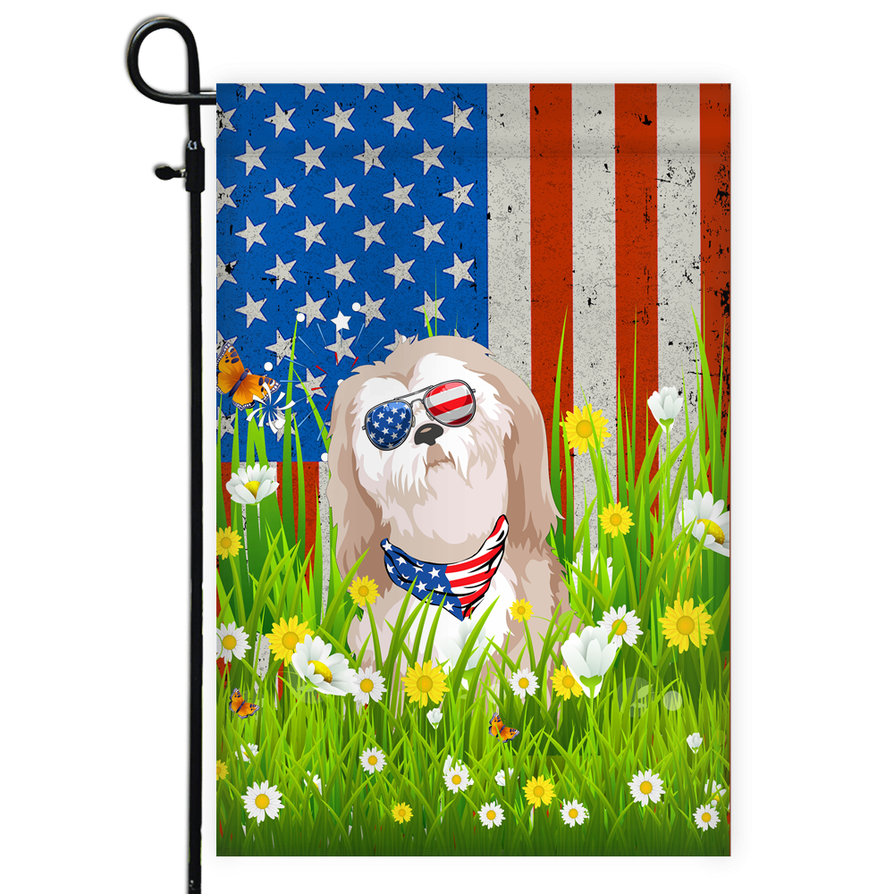 Shih Tzu American USA Flag 4th of July Dog Lover On Independence Day | siriusteestore