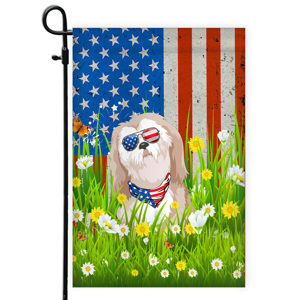 Shih Tzu American USA Flag 4th of July Dog Lover On Independence Day | siriusteestore