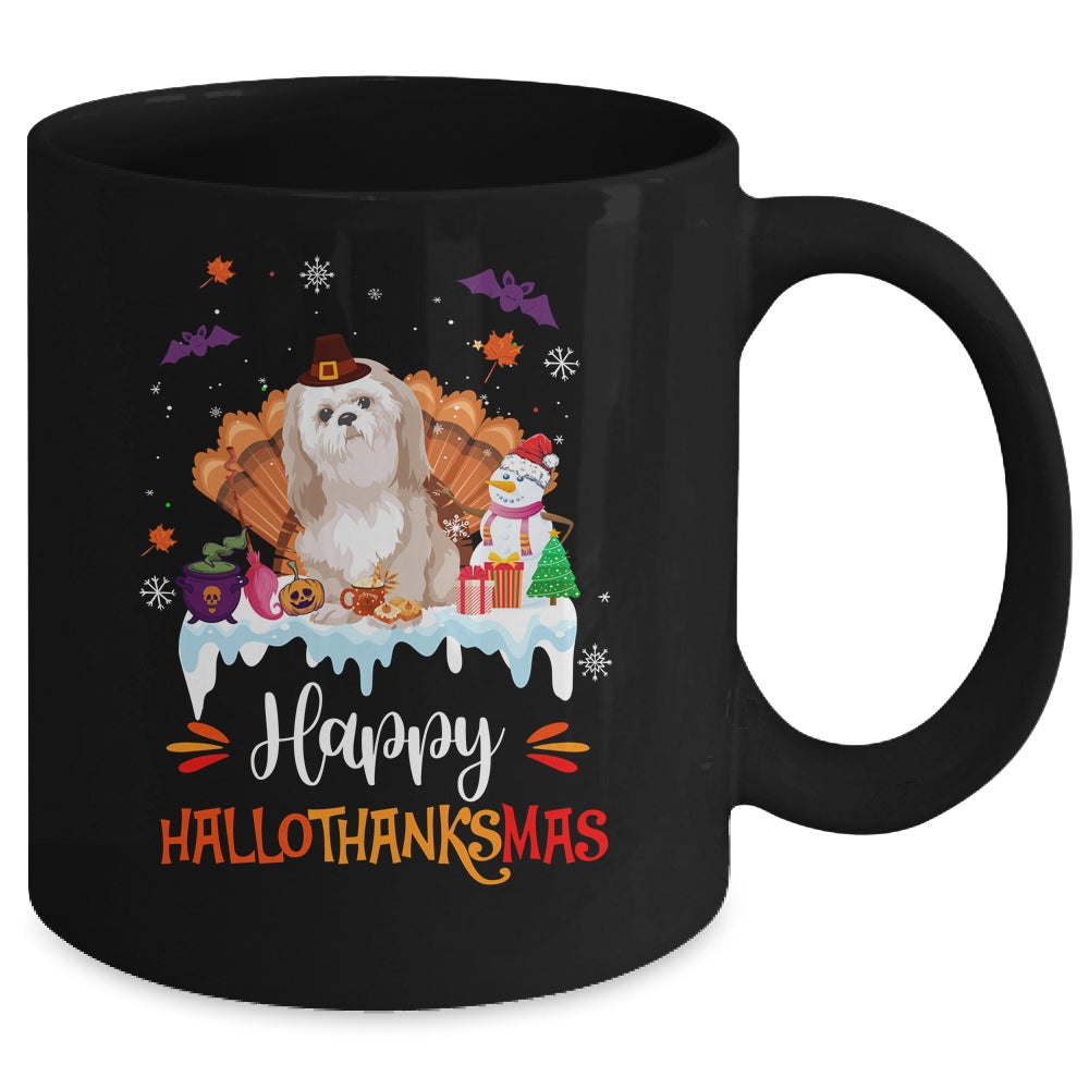 Shih Tzu HalloThanksMas Halloween Thanksgiving Christmas Mug | siriusteestore