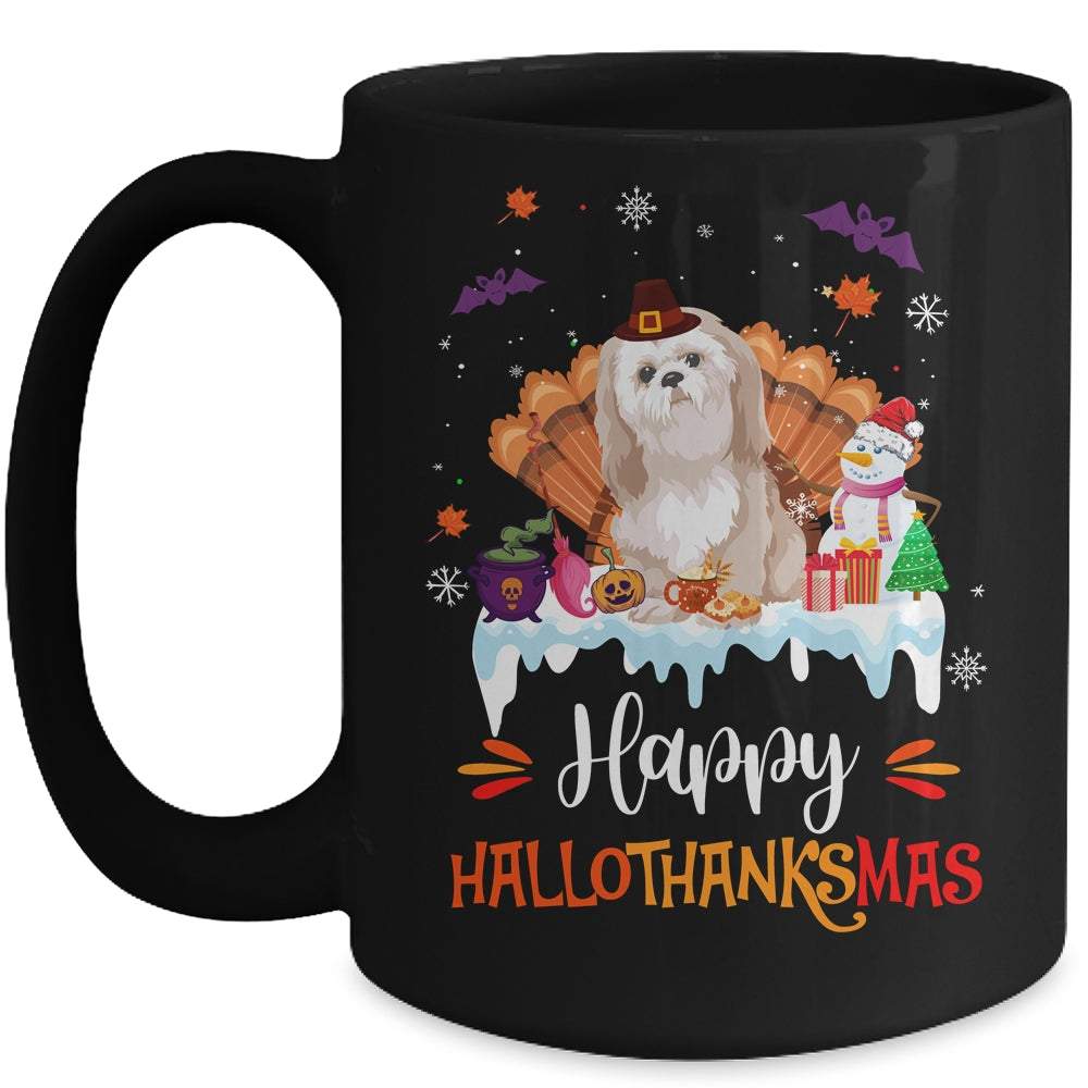 Shih Tzu HalloThanksMas Halloween Thanksgiving Christmas Mug | siriusteestore