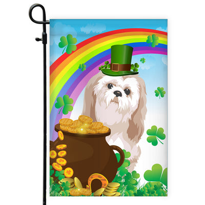 Shih Tzu St Patrick's Day Dog Flag Funny Peeking Dog Wear Green Hat Golden Pot Coin Shamrock Rainbow Spring Banner for Home Decor | siriusteestore