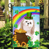 Shih Tzu St Patrick's Day Dog Flag Funny Peeking Dog Wear Green Hat Golden Pot Coin Shamrock Rainbow Spring Banner for Home Decor | siriusteestore